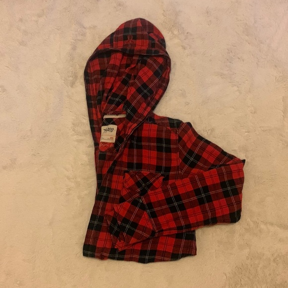 TNA Tops - TNA Red Plaid Hooded Boyfriend Flannel Size XS